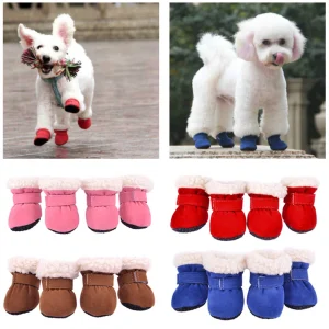 4Pcs Snow Boots Plush  with Non-Slip Soles