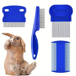 Pack of 4 Flea and Lice Combs, Stainless Steel Rabbit Dog Cat